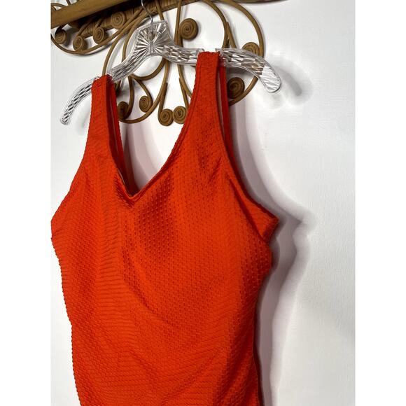 Chlorine Resistant AQUAMORE PAPAYA Textured one piece swimsuit Orange 18W - Picture 4 of 9